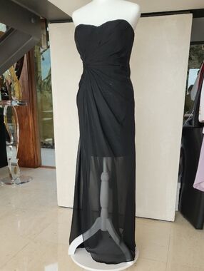 Aidan Mattox Strapless Black Silk Ruched Evening Gown